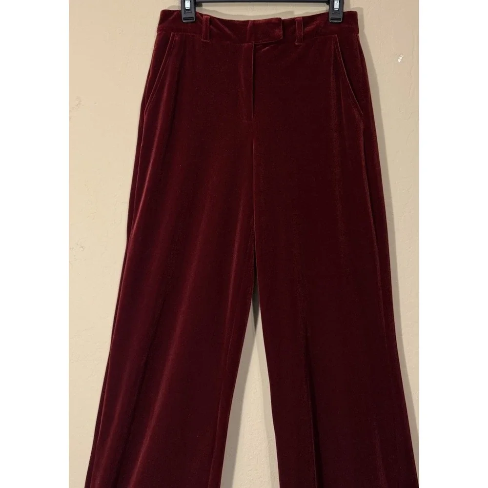 White House Black Market Luna Wide Leg Trousers Women 8 Red Velvet Holidays - Picture 2 of 7